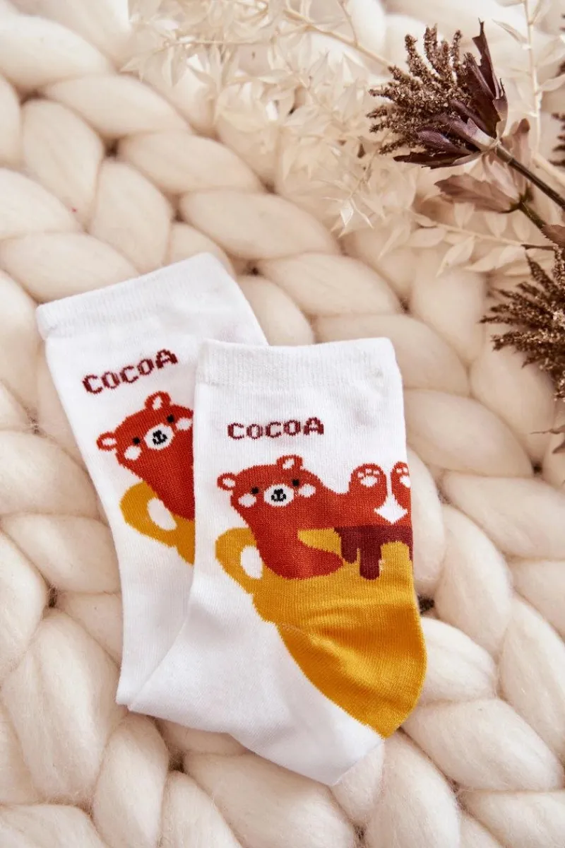 Hot Just Play Damskie Śmieszne Skarpetki Miś W Filiżance Białe