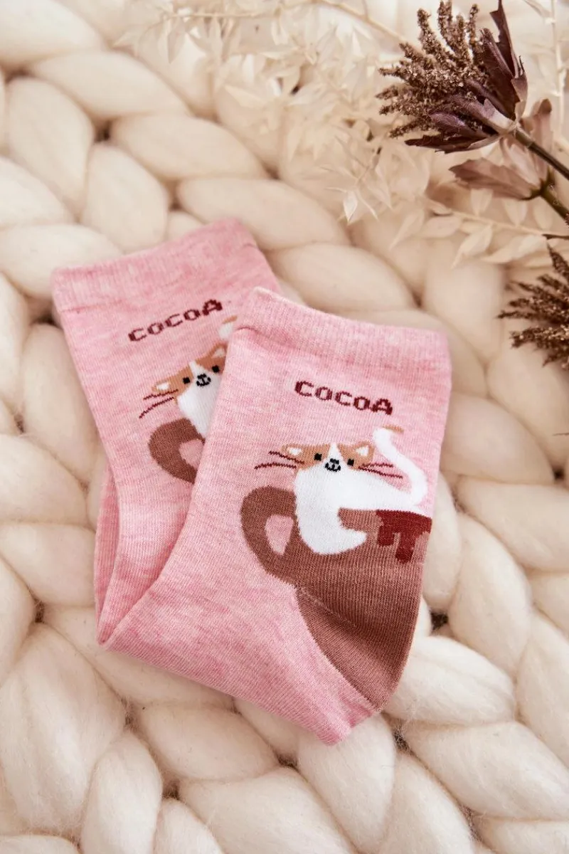 Clearance Damskie Śmieszne Skarpetki Kot W Filiżance Różowe Skarpetki|Skarpetki