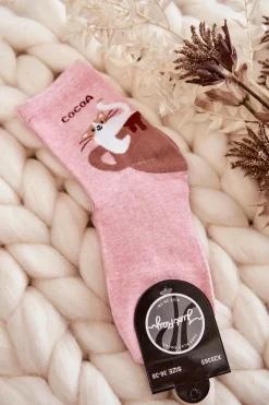 Clearance Damskie Śmieszne Skarpetki Kot W Filiżance Różowe Skarpetki|Skarpetki