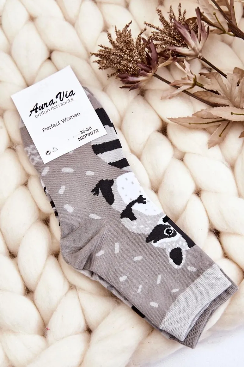 Discount Damskie Śmieszne Skarpety Nie Do Pary Szop Szare Skarpetki|Skarpetki