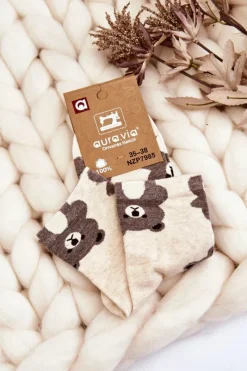 Hot Aura.via Damskie Śmieszne Skarpety Zwierzęcy Wzór Misie Beżowe