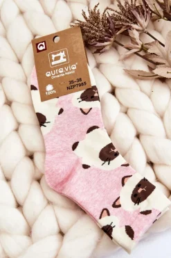 Skarpetki|Skarpetki>Aura.via Damskie Śmieszne Skarpety Zwierzęcy Wzór Koty Różowe