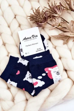 Aura.via Damskie Śmieszne Skarpety Nie Do Pary Alpaka Granatowe