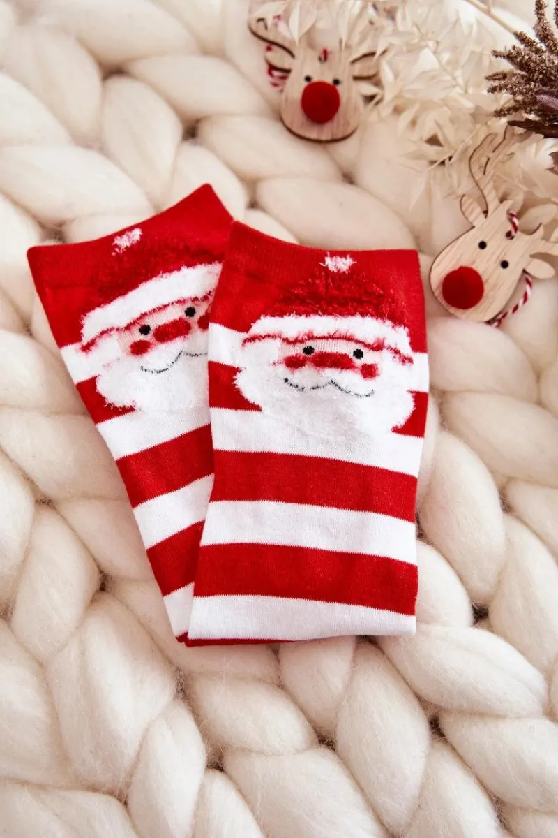 Outlet Just Play Damskie Śmieszne Świąteczne Skarpety W Pasy Z Mikołajem Czerwono-Białe