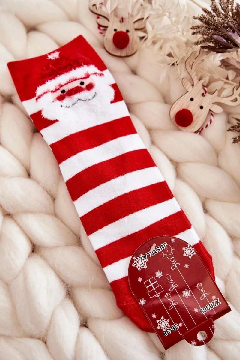 Outlet Just Play Damskie Śmieszne Świąteczne Skarpety W Pasy Z Mikołajem Czerwono-Białe