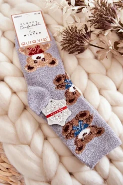 Skarpetki|Skarpetki>Aura.via Damskie Miękkie Ciepłe Skarpetki Misie Szare