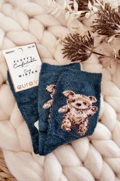 New Aura.via Damskie Miękkie Ciepłe Skarpetki Z Misiem Zielone