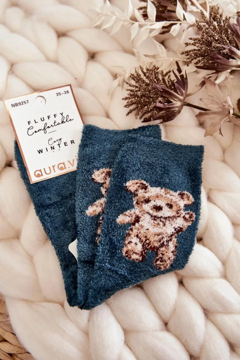 New Aura.via Damskie Miękkie Ciepłe Skarpetki Z Misiem Zielone