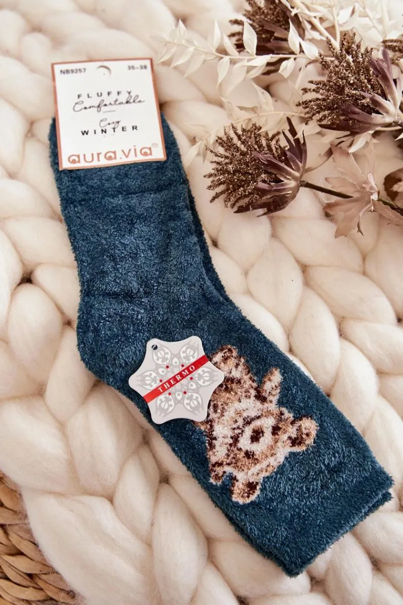 New Aura.via Damskie Miękkie Ciepłe Skarpetki Z Misiem Zielone