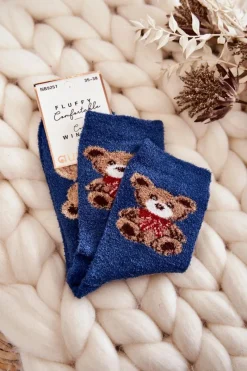 Skarpetki|Skarpetki>Aura.via Damskie Miękkie Ciepłe Skarpetki Misie Niebieskie