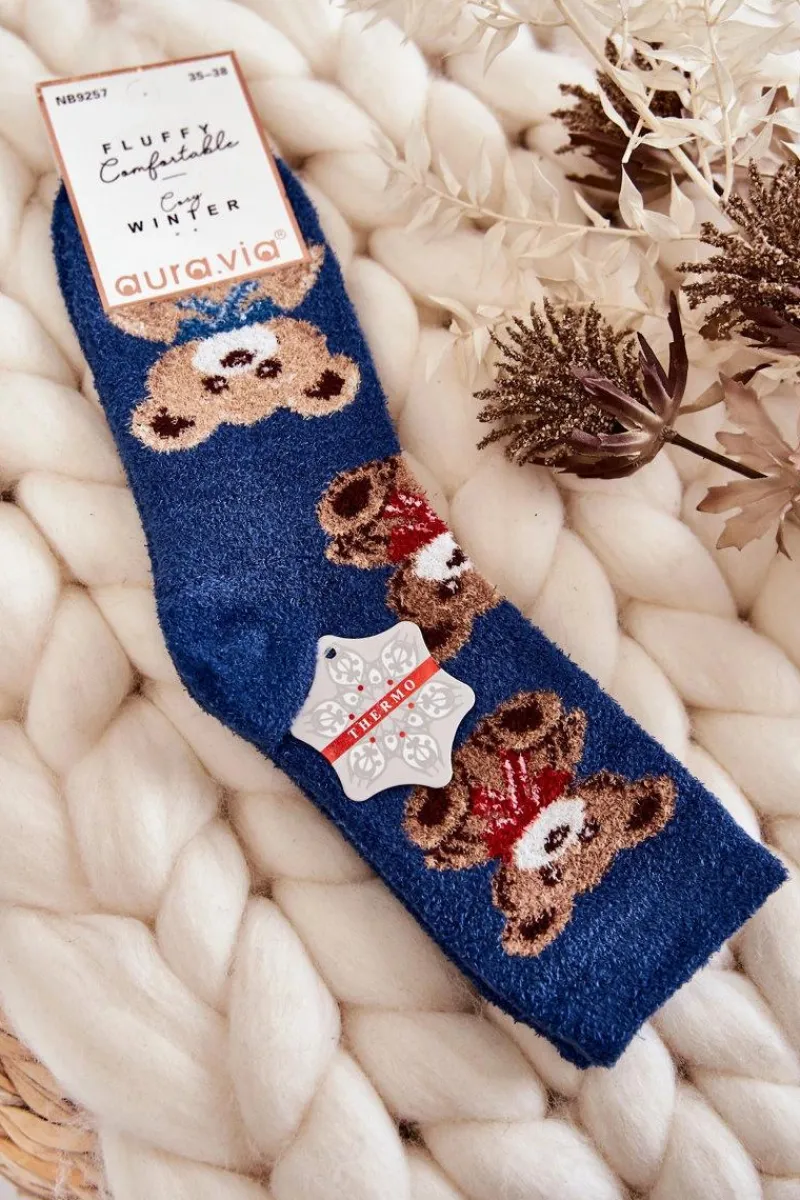 Skarpetki|Skarpetki>Aura.via Damskie Miękkie Ciepłe Skarpetki Misie Niebieskie
