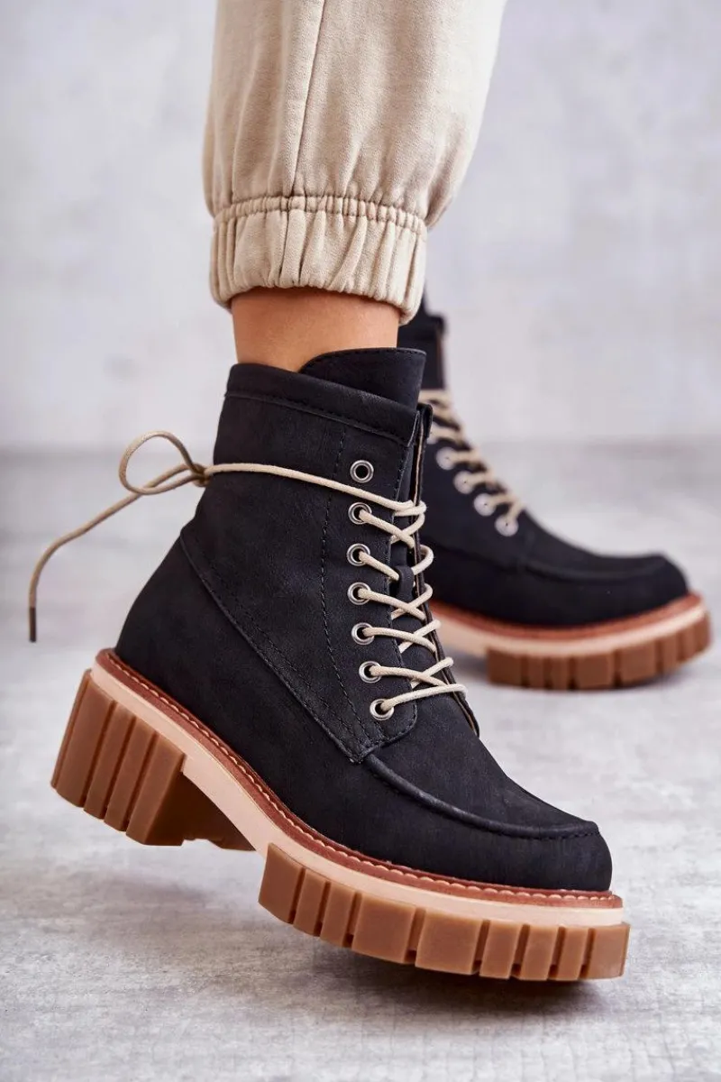 Best Damskie Modne Botki Ocieplane Czarne Gerda Damskie Botki Sznurowane|Czarne Botki