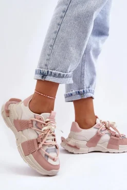 Clearance Damskie Modne Buty Sportowe Sznurowane Beżowo-Różowe Chillout! Damskie Sneakersy Damskie