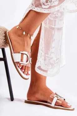 Boto Damskie Modne Klapki Białe Marsala