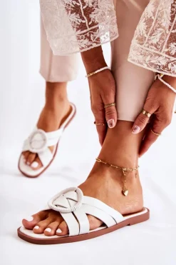 Best Boto Damskie Modne Klapki Białe Sansa