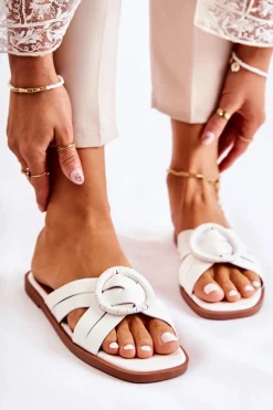 Best Boto Damskie Modne Klapki Białe Sansa