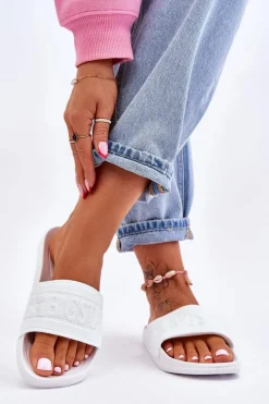 Clearance Big Star Shoes Damskie Modne Klapki Big Star LL274A159 Białe Biały