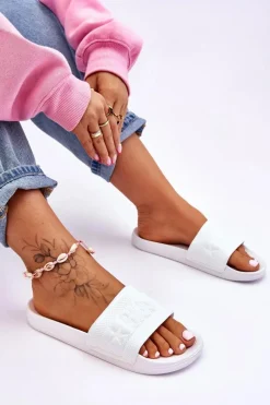 Clearance Big Star Shoes Damskie Modne Klapki Big Star LL274A159 Białe Biały