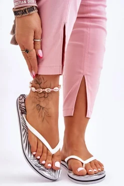 Sale Big Star Shoes Damskie Modne Klapki Japonki Big Star LL274818 Białe