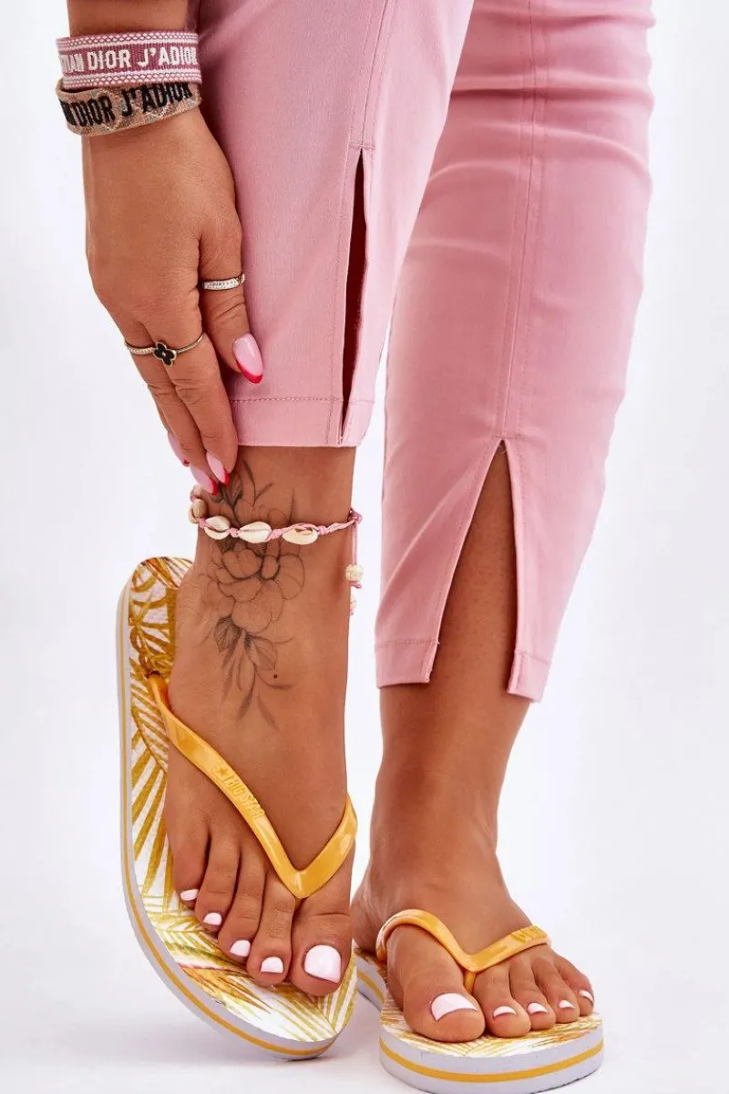 Discount Big Star Shoes Damskie Modne Klapki Japonki Big Star LL274819 Żółte Żółty