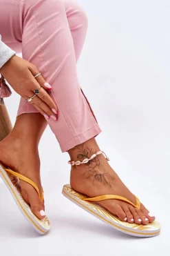 Discount Big Star Shoes Damskie Modne Klapki Japonki Big Star LL274819 Żółte Żółty