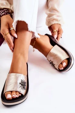 Discount Damskie Modne Klapki Z Ozdobą Złote Holle Damskie Klapki Damskie Klasyczne