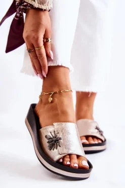 Discount Damskie Modne Klapki Z Ozdobą Złote Holle Damskie Klapki Damskie Klasyczne