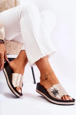 Discount Damskie Modne Klapki Z Ozdobą Złote Holle Damskie Klapki Damskie Klasyczne