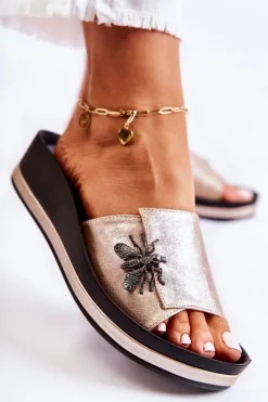 Discount Damskie Modne Klapki Z Ozdobą Złote Holle Damskie Klapki Damskie Klasyczne