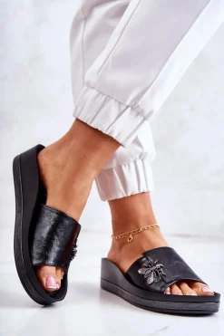 Sale Damskie Modne Klapki Z Ozdobą Czarne Holle Damskie Klapki Damskie Klasyczne
