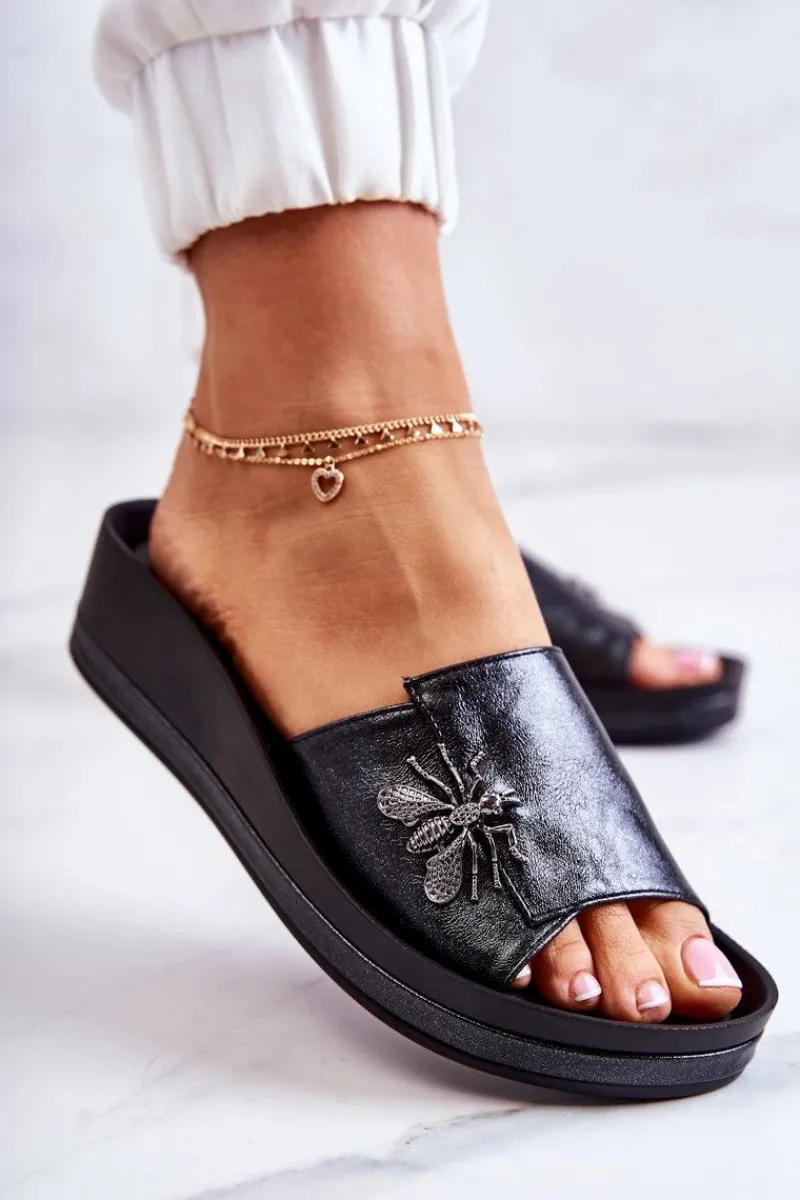 Sale Damskie Modne Klapki Z Ozdobą Czarne Holle Damskie Klapki Damskie Klasyczne