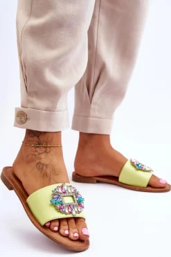 Boto Damskie Modne Klapki Z Ozdobą Zielone Halsey