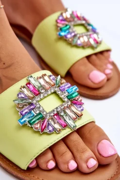 Boto Damskie Modne Klapki Z Ozdobą Zielone Halsey