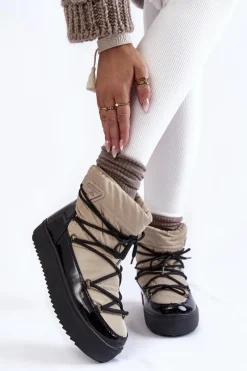 Śniegowce Damskie>Boto Damskie Modne Śniegowce Sznurowane Beżowo-Czarne Carrios