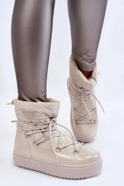 Śniegowce Damskie>Boto Damskie Modne Śniegowce Sznurowane Jasnobeżowe Carrios