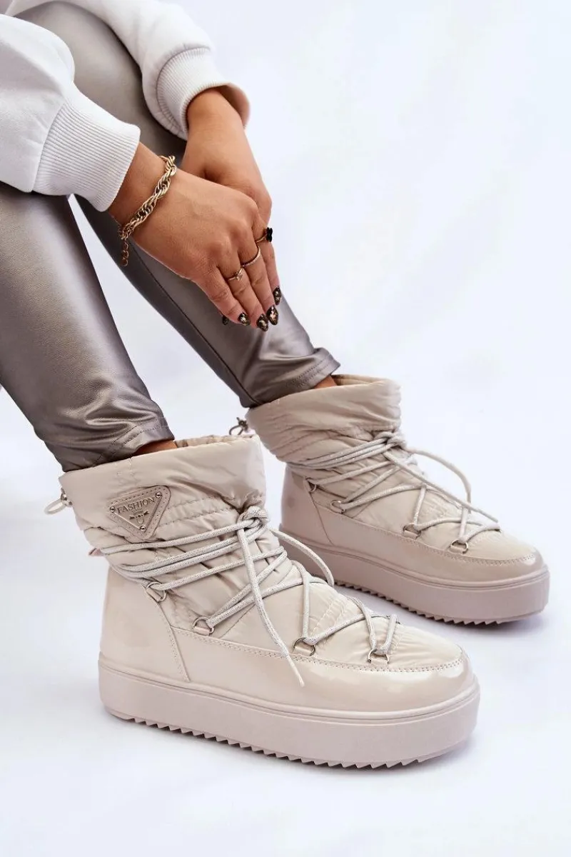 Śniegowce Damskie>Boto Damskie Modne Śniegowce Sznurowane Jasnobeżowe Carrios