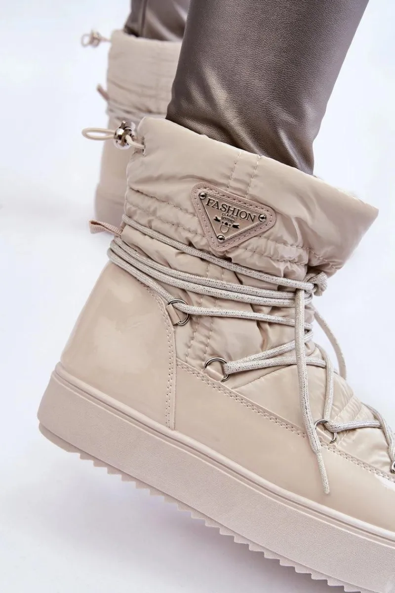 Śniegowce Damskie>Boto Damskie Modne Śniegowce Sznurowane Jasnobeżowe Carrios