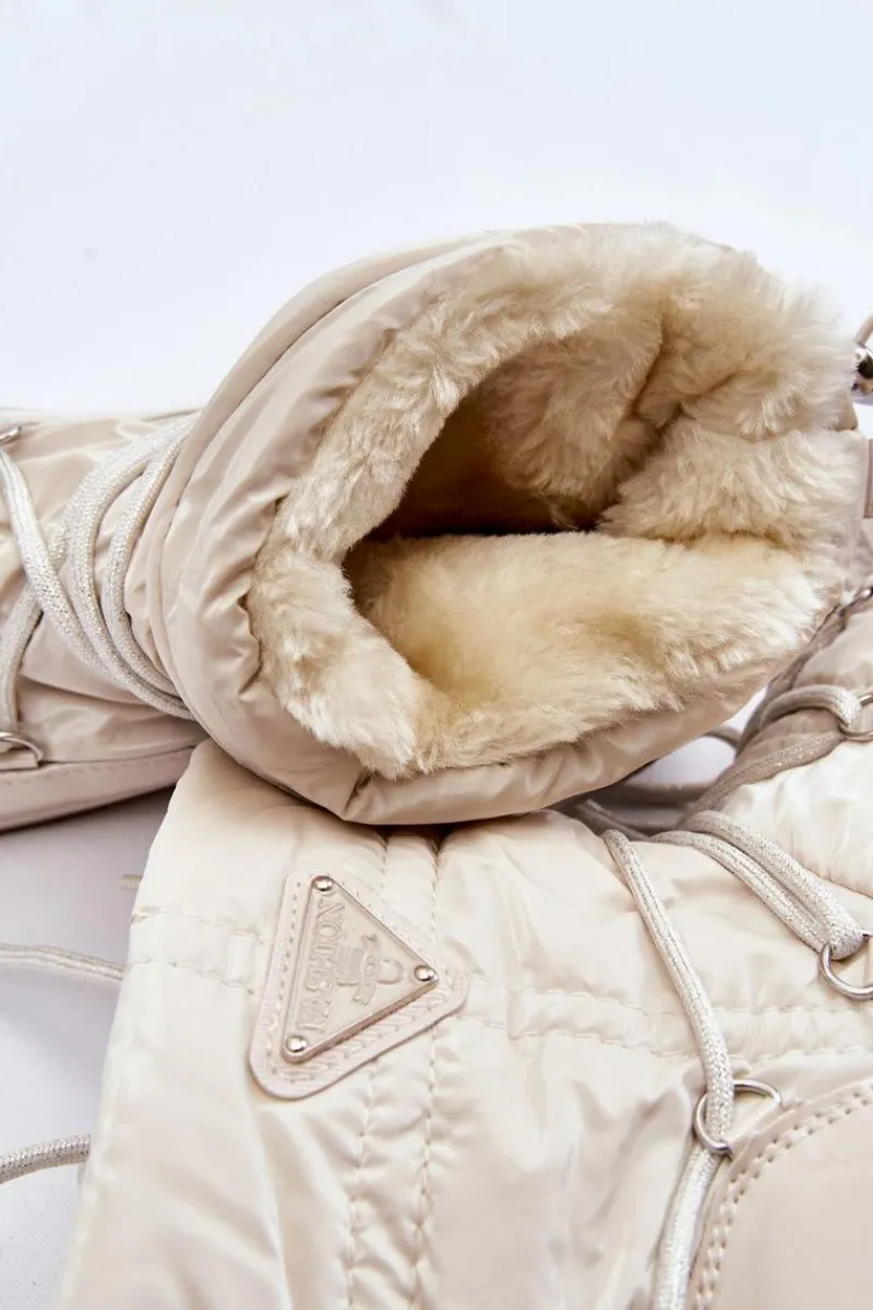 Śniegowce Damskie>Boto Damskie Modne Śniegowce Sznurowane Jasnobeżowe Carrios