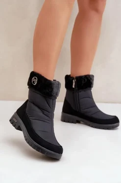 Boto Damskie Modne Ocieplane Śniegowce Progress PROGJ-21-13 Czarne