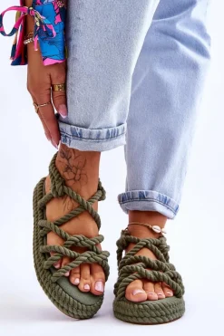 Clearance Damskie Modne Plecione Sandały Zielone Tiffanie Damskie Sandały Płaskie