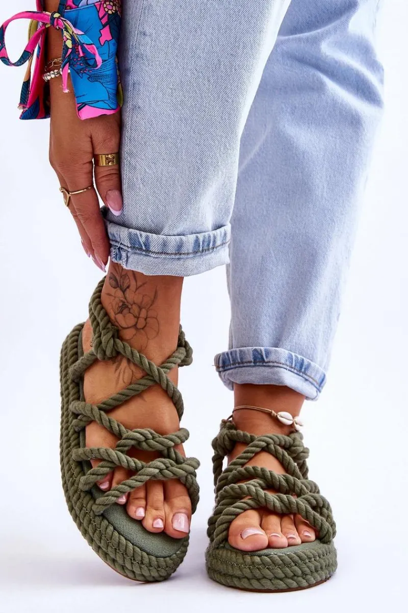 Clearance Damskie Modne Plecione Sandały Zielone Tiffanie Damskie Sandały Płaskie