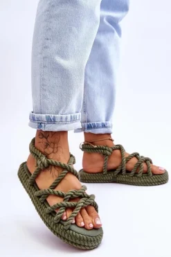 Clearance Damskie Modne Plecione Sandały Zielone Tiffanie Damskie Sandały Płaskie