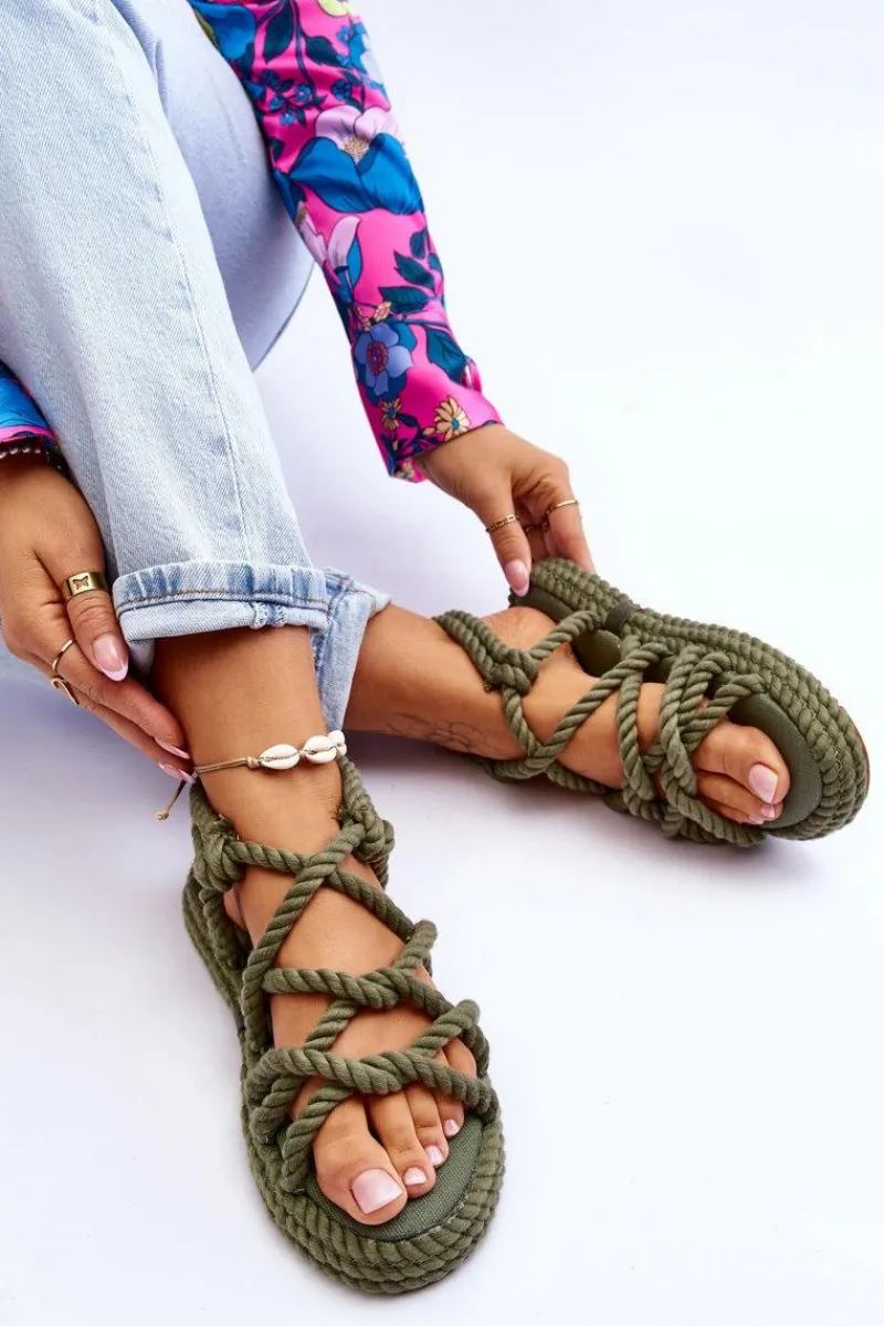 Clearance Damskie Modne Plecione Sandały Zielone Tiffanie Damskie Sandały Płaskie