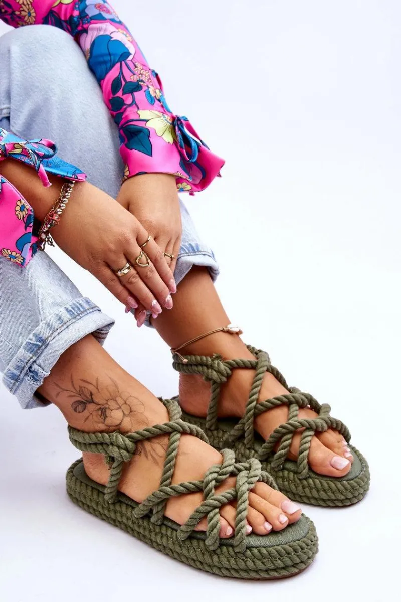 Clearance Damskie Modne Plecione Sandały Zielone Tiffanie Damskie Sandały Płaskie