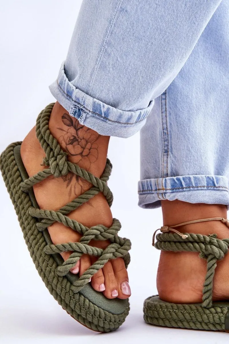 Clearance Damskie Modne Plecione Sandały Zielone Tiffanie Damskie Sandały Płaskie