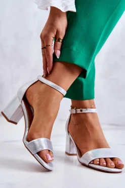 Hot Damskie Modne Sandały Na Słupku Srebrne Lucida Damskie Sandały Na Obcasie