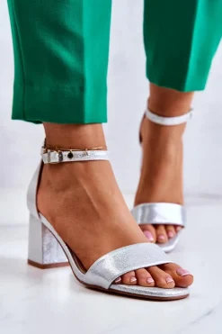 Hot Damskie Modne Sandały Na Słupku Srebrne Lucida Damskie Sandały Na Obcasie
