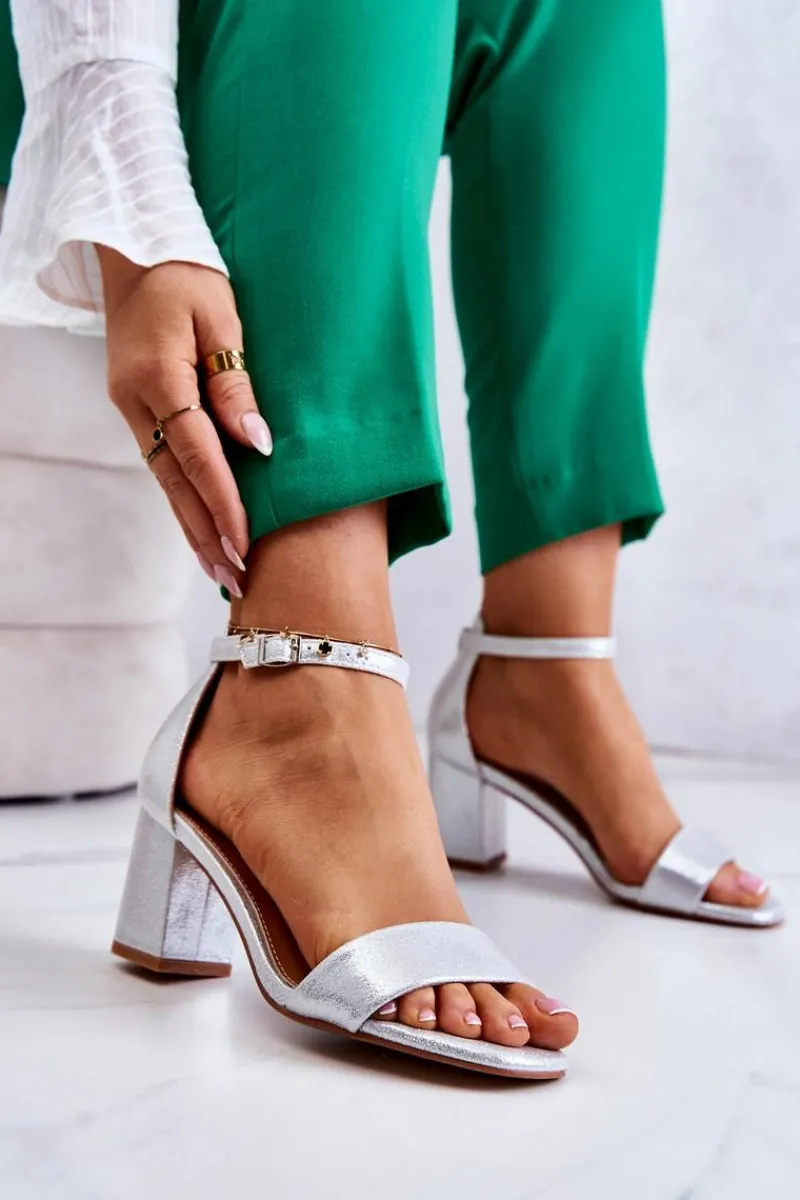 Hot Damskie Modne Sandały Na Słupku Srebrne Lucida Damskie Sandały Na Obcasie