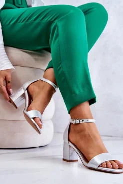 Hot Damskie Modne Sandały Na Słupku Srebrne Lucida Damskie Sandały Na Obcasie