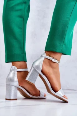 Hot Damskie Modne Sandały Na Słupku Srebrne Lucida Damskie Sandały Na Obcasie